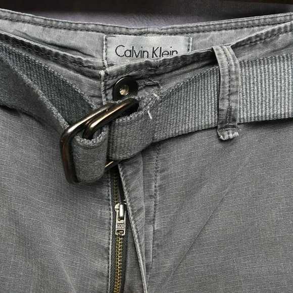 Calvin Klein Men Shorts 34 Belted Gray Flat Front Pockets Ripstop Cotton CK Logo - Picture 3 of 11